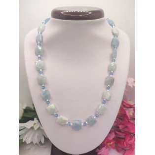 Pure Aquamarine Tiles & Swarovski Crystal Necklace